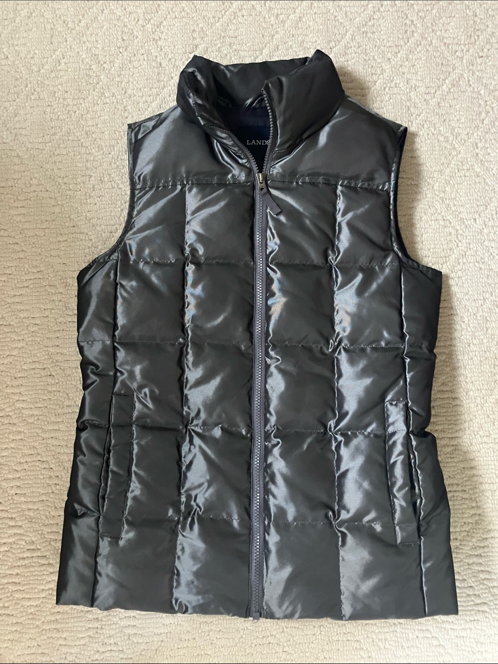 Land’s End charcoal gray quilted puffer vest XS 2 / 4 EUC
